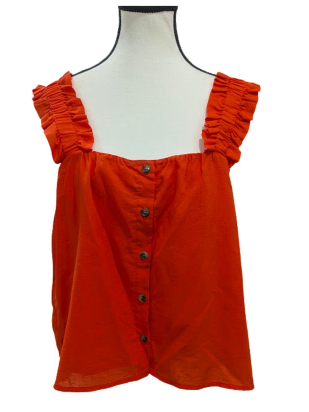 Treasure & Bond Orange Ruffle Strap Button Front Tank Top Medium Boho Cotton